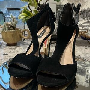 DKNY Elegant Black and Gold Suede Heels
